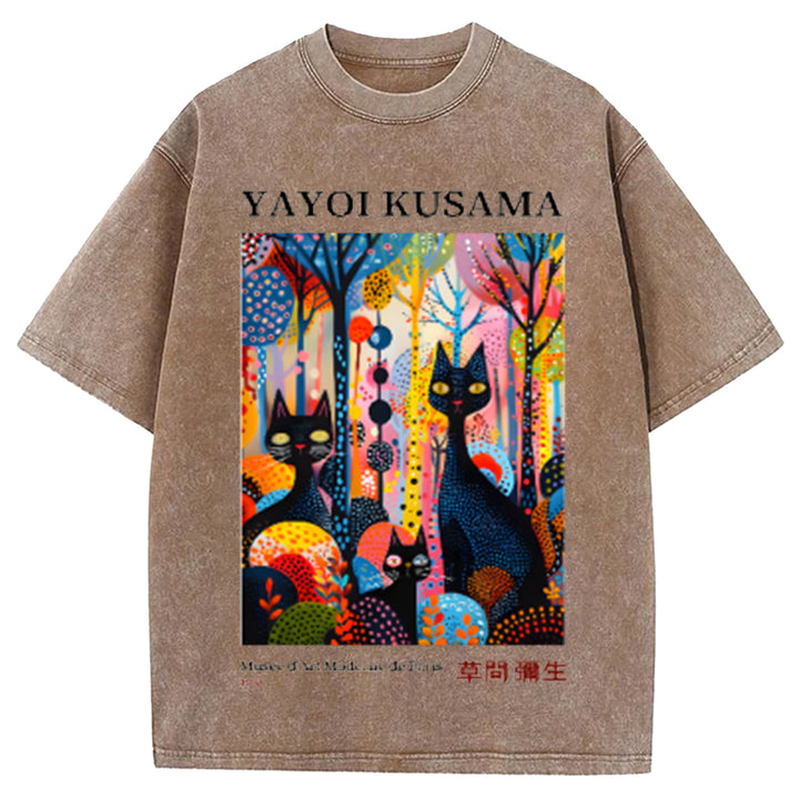 Yayoi Kusama Flower Vintage Japanese Design Washed Crew Neck T-Shirt