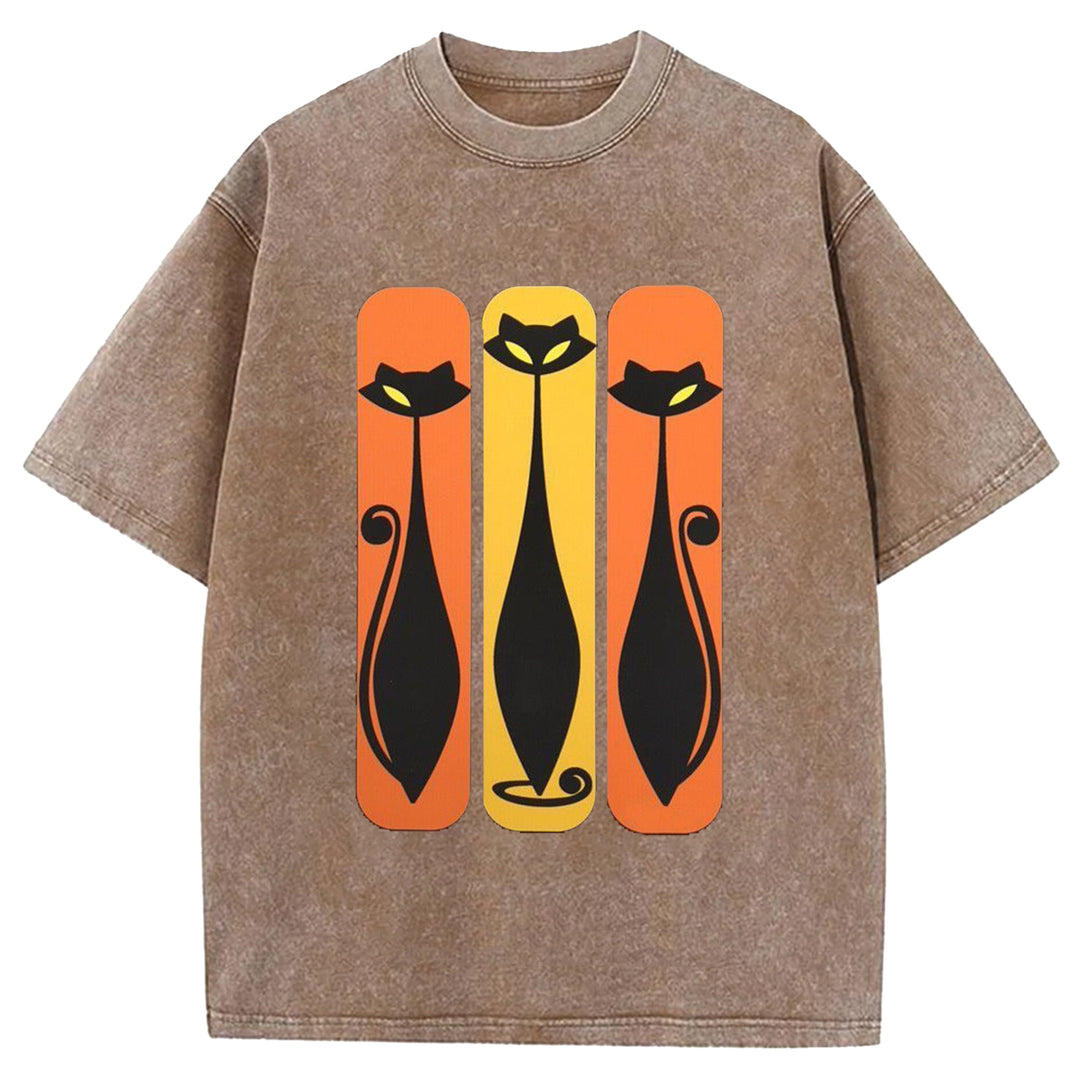 Vintage Flower Design Washed Crew Neck T-Shirt
