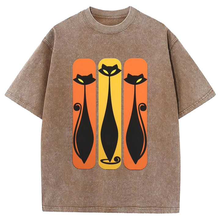 Vintage Flower Design Washed Crew Neck T-Shirt