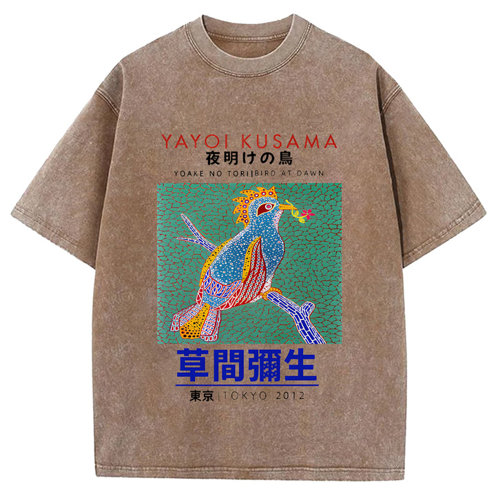 Yayoi Kusama Vintage Design Washed Crew Neck T-Shirt