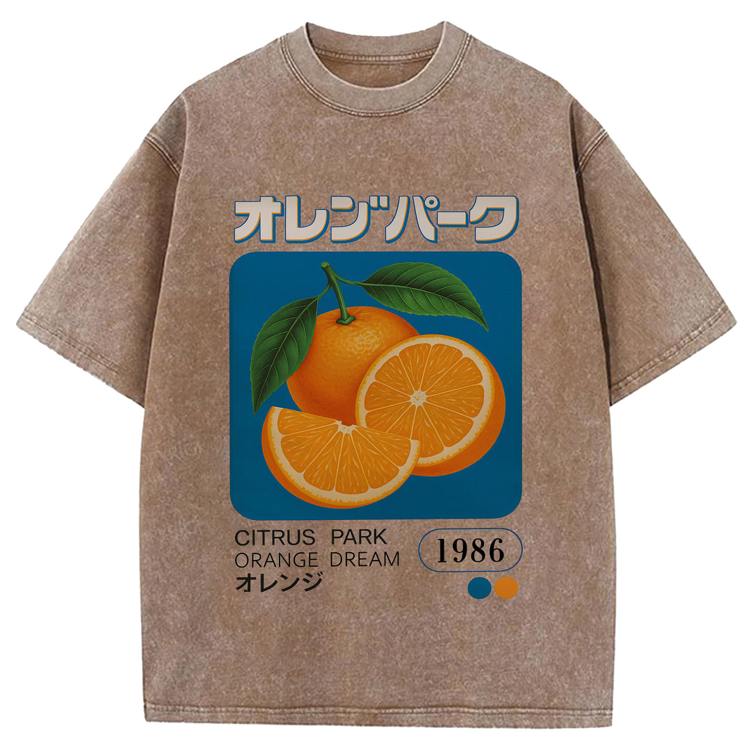 Citrus Park Orange Dream 1986 Washed Crew Neck T-Shirt