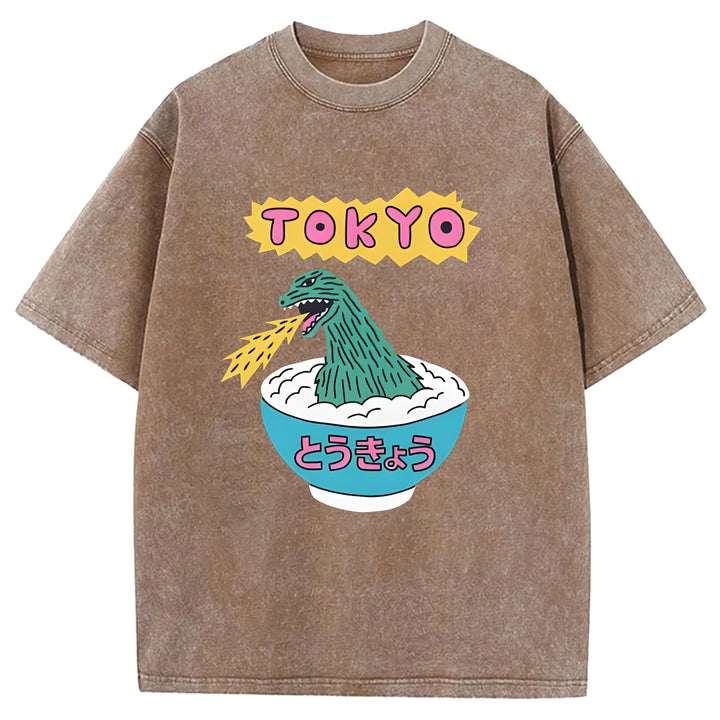 Tokyo Manga Godzilla Washed Crew Neck T-Shirt