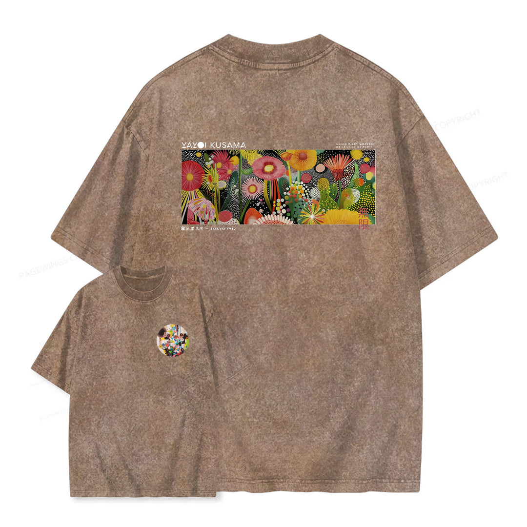 Polka Dot Floral Washed Crew Neck T-Shirt