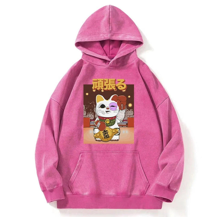Fighting Cat Boxing Washed Hoodie