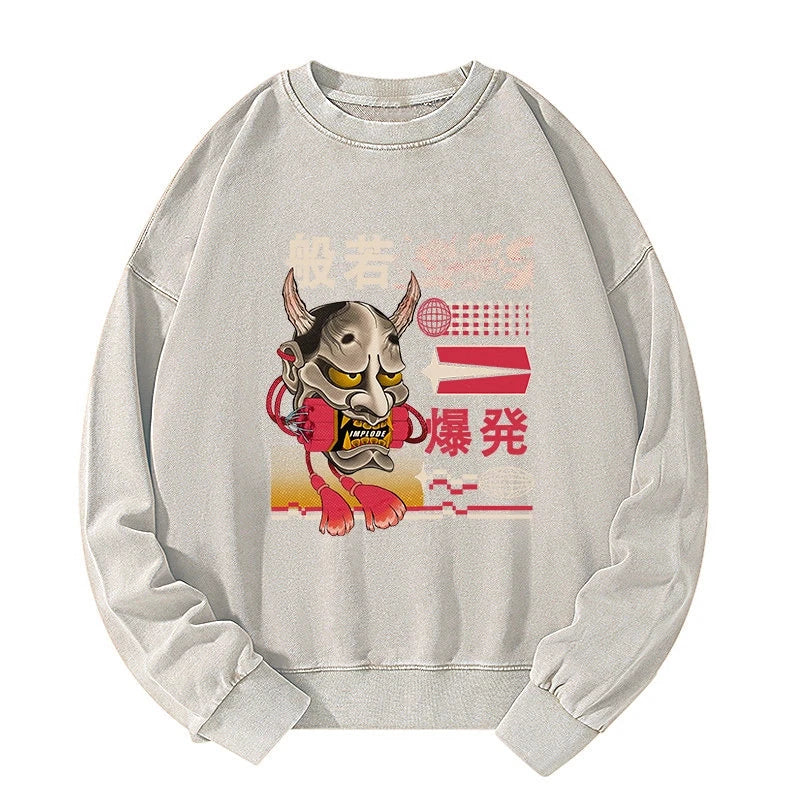 Hannya Mask Japanese Washed Sweatshirt