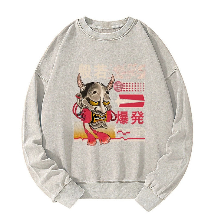 Hannya Mask Japanese Washed Sweatshirt