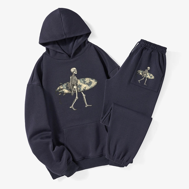 Skeleton Ready To Go Surfing Fleece Lined Hoodie Set
