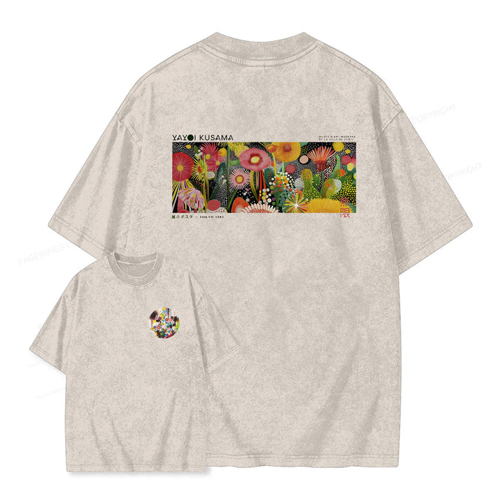 Polka Dot Floral Washed Crew Neck T-Shirt