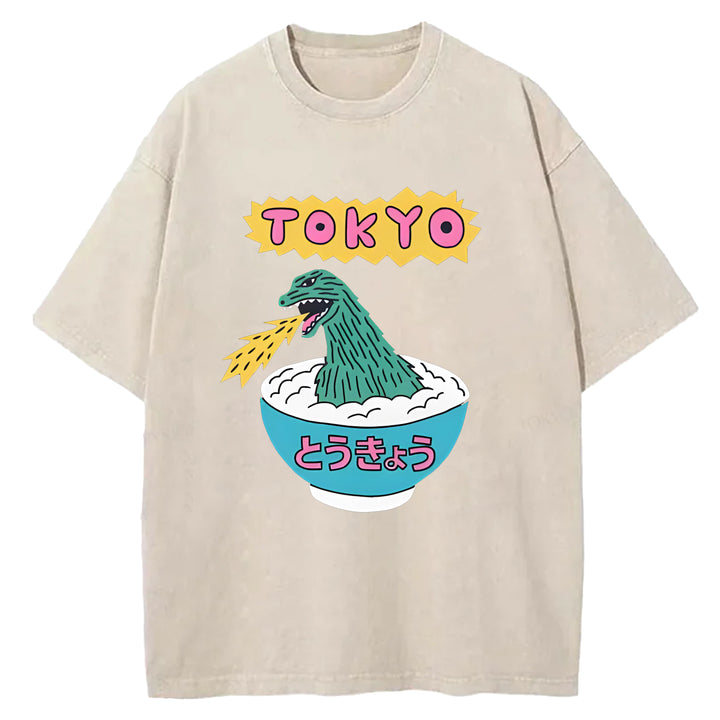 Tokyo Manga Godzilla Washed Crew Neck T-Shirt