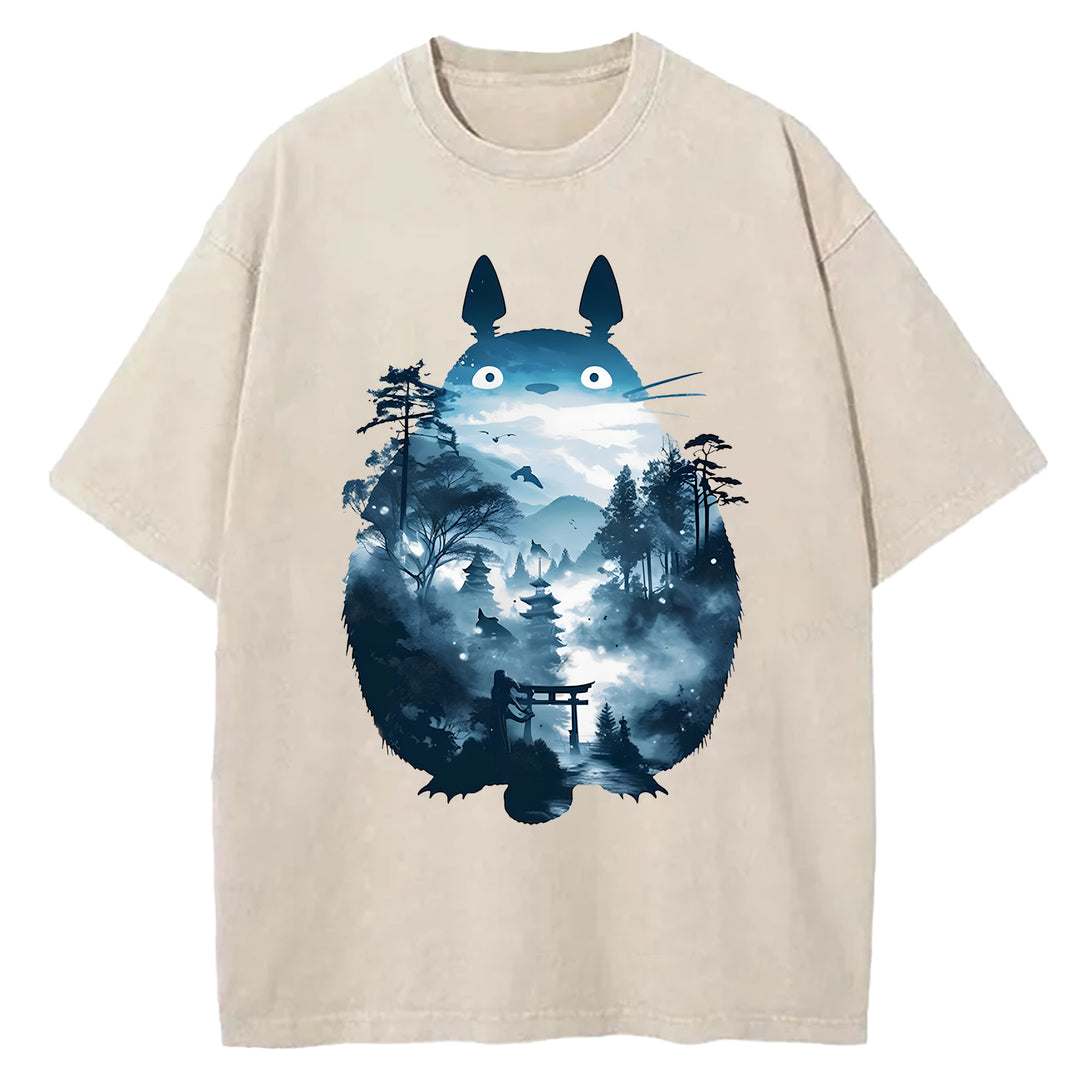 Japanese Totoro Washed Crew Neck T-Shirt