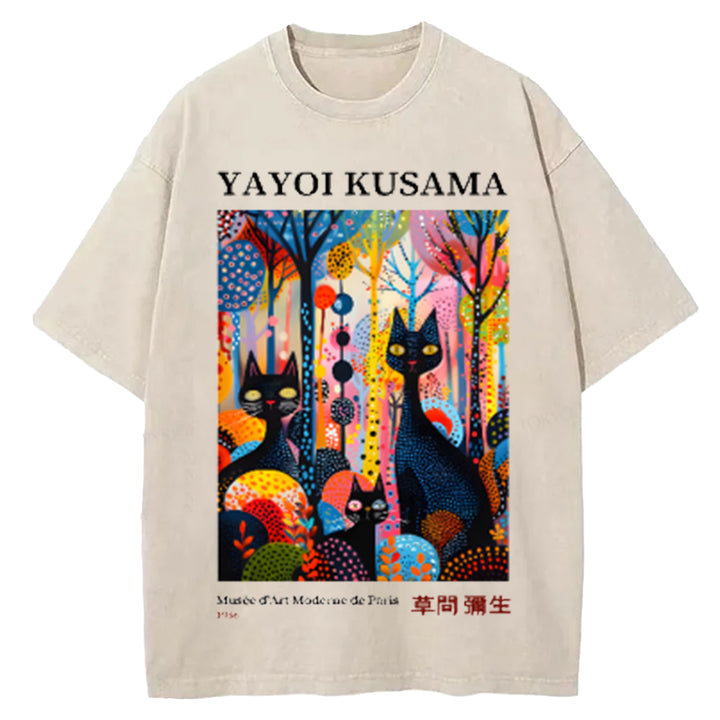 Yayoi Kusama Flower Vintage Japanese Design Washed Crew Neck T-Shirt