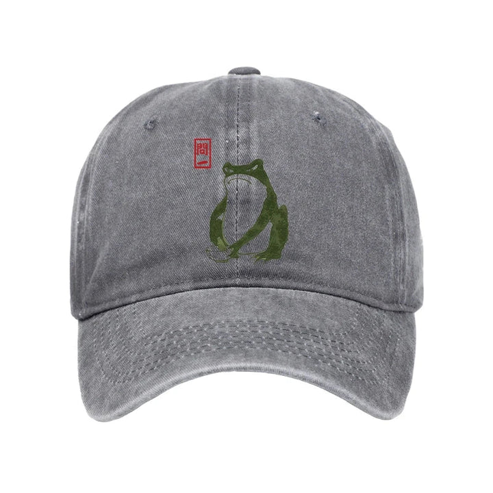 Woodblock Print Frog Washed Cap