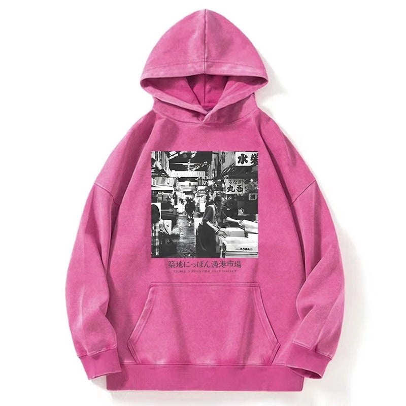 Tsukiji Fish Market Photo Washed Hoodie