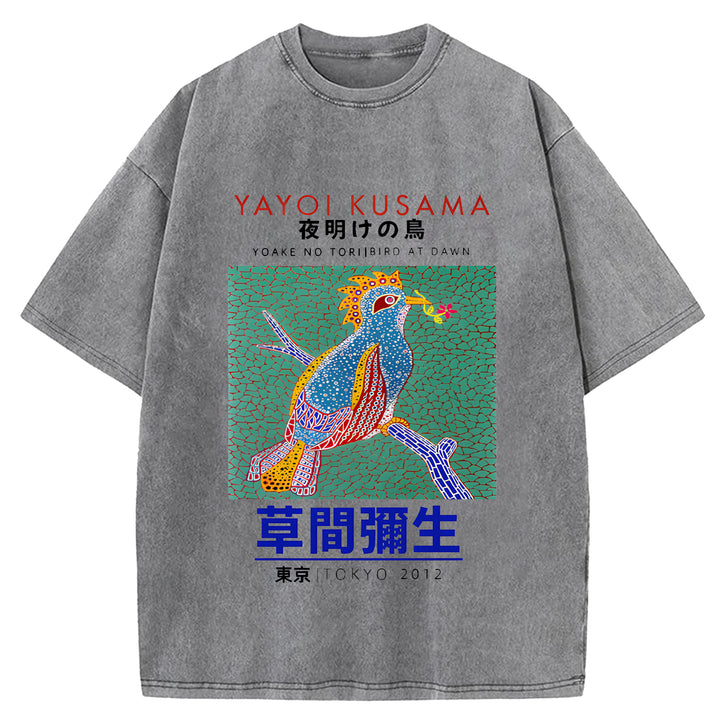 Yayoi Kusama Vintage Design Washed Crew Neck T-Shirt