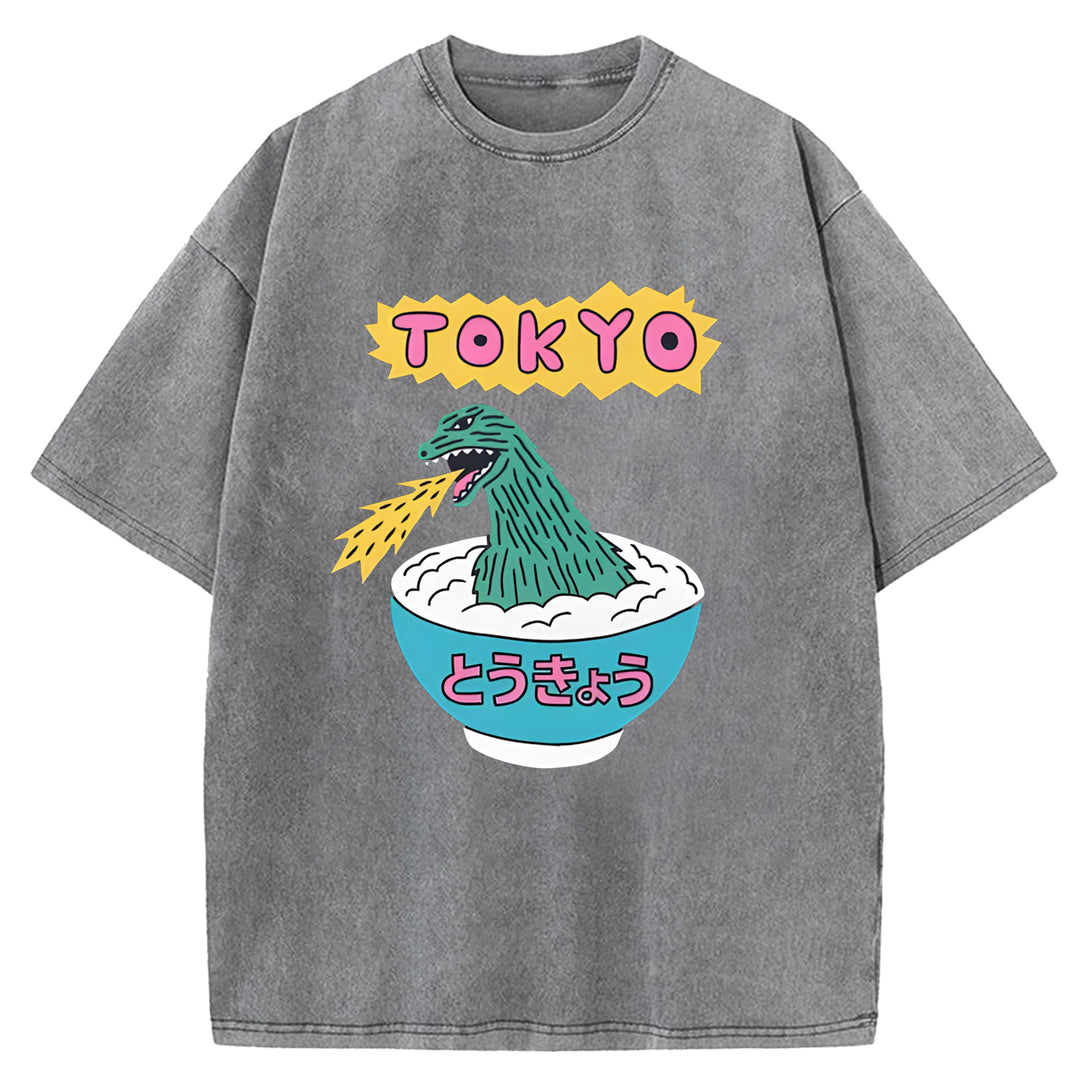 Tokyo Manga Godzilla Washed Crew Neck T-Shirt