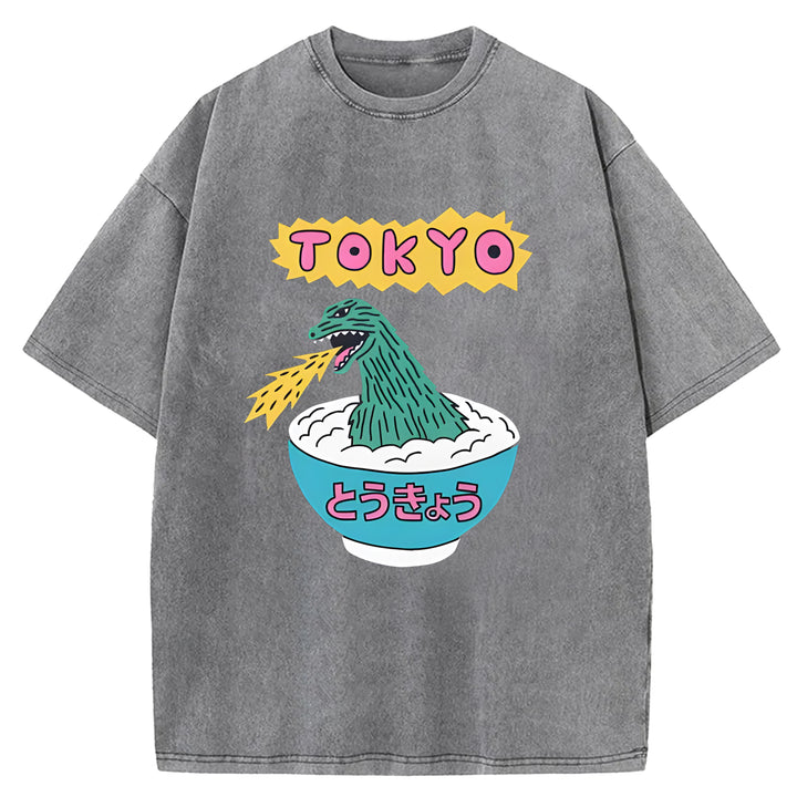 Tokyo Manga Godzilla Washed Crew Neck T-Shirt