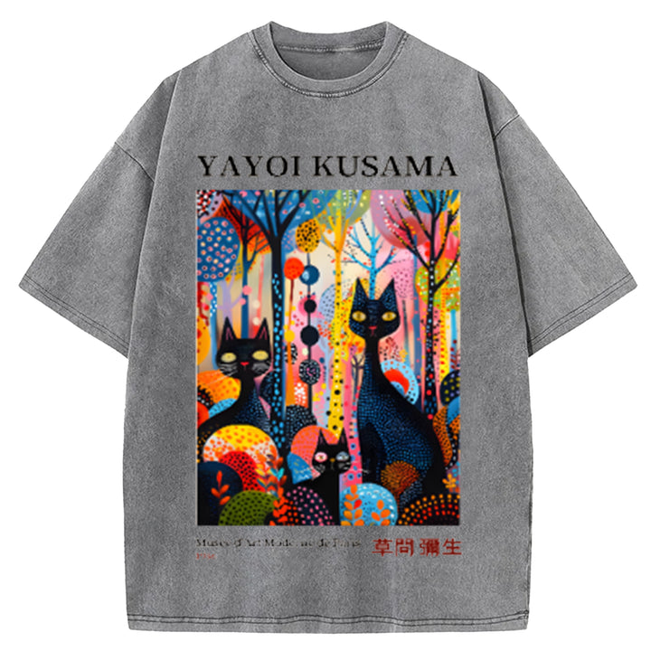Yayoi Kusama Flower Vintage Japanese Design Washed Crew Neck T-Shirt