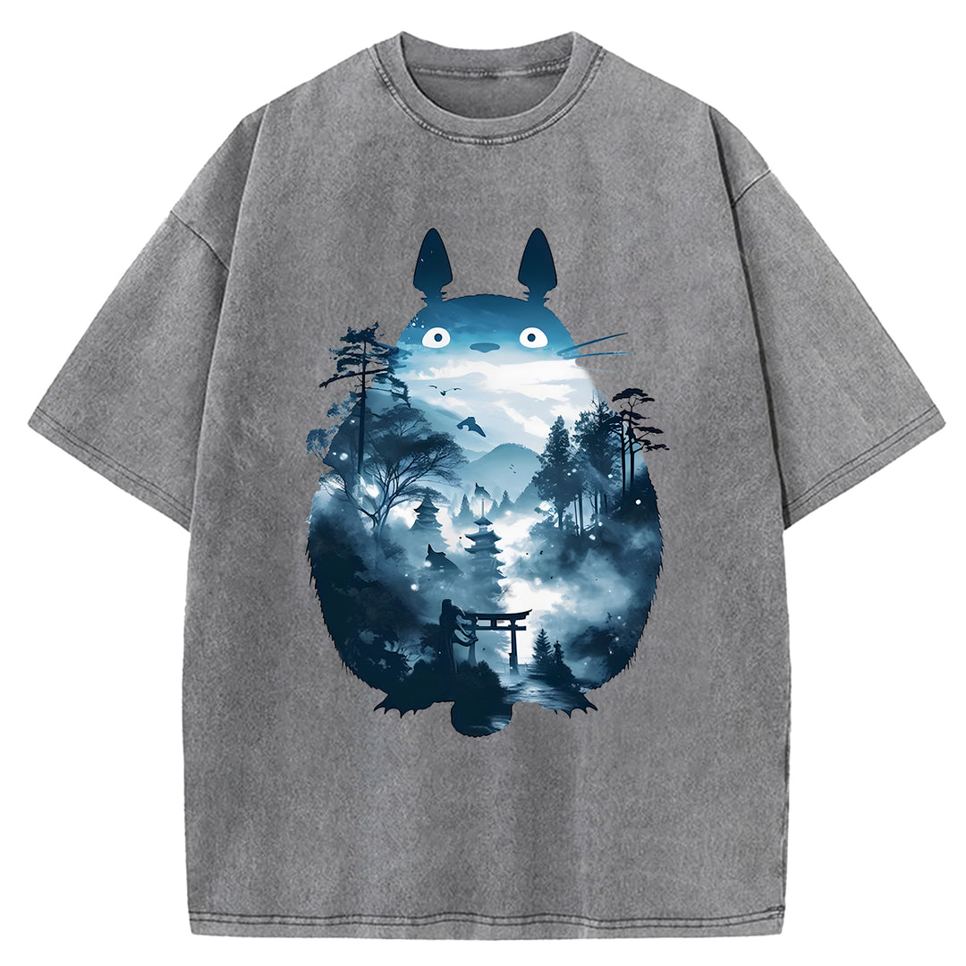 Japanese Totoro Washed Crew Neck T-Shirt