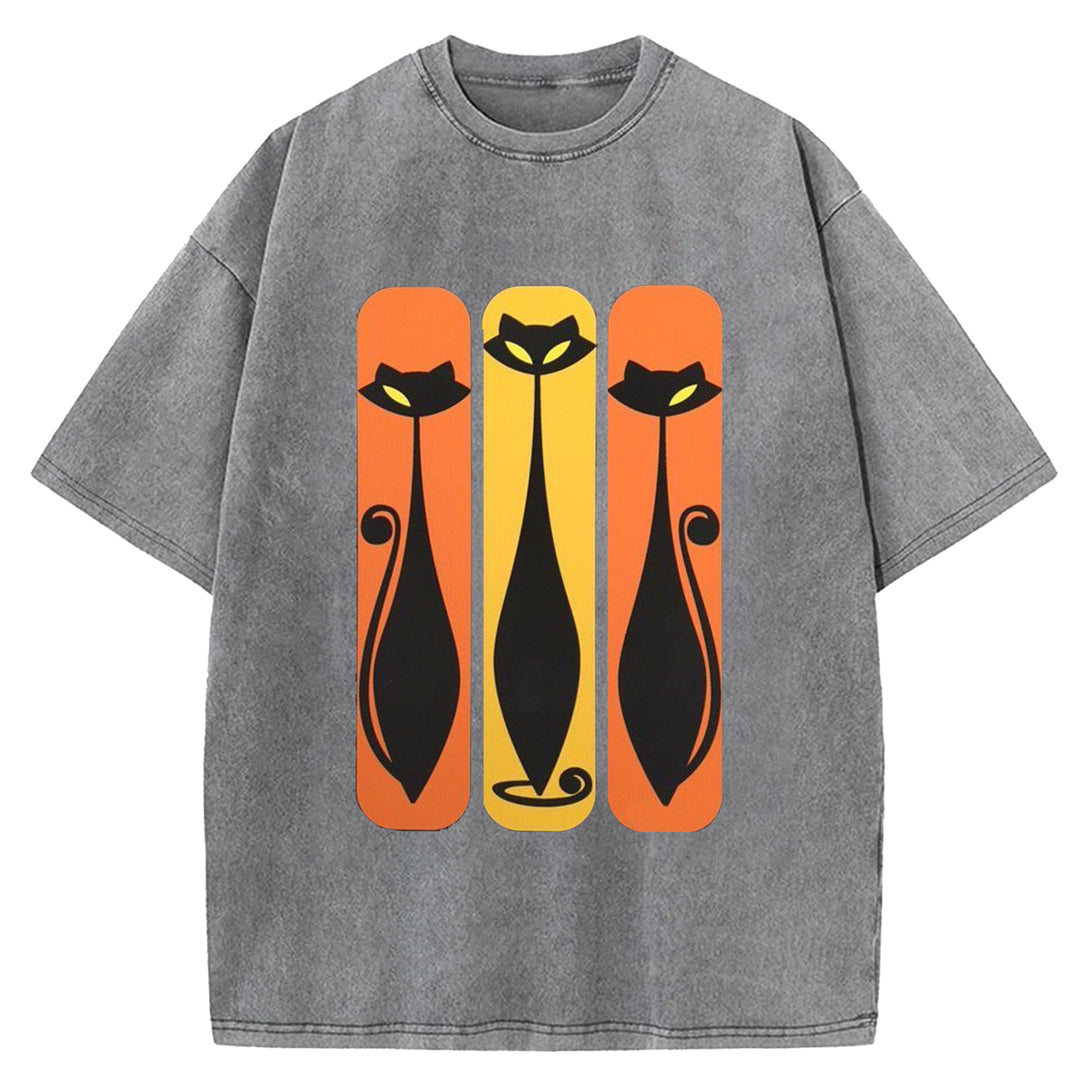 Vintage Flower Design Washed Crew Neck T-Shirt
