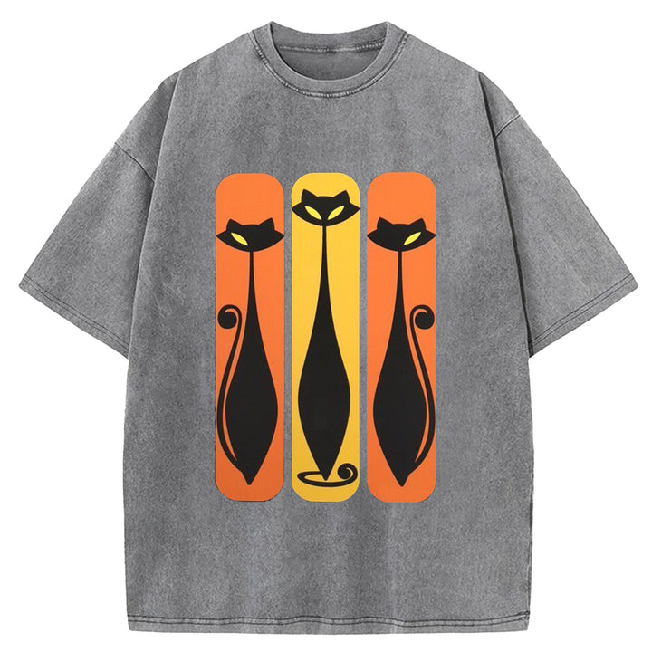 Vintage Flower Design Washed Crew Neck T-Shirt
