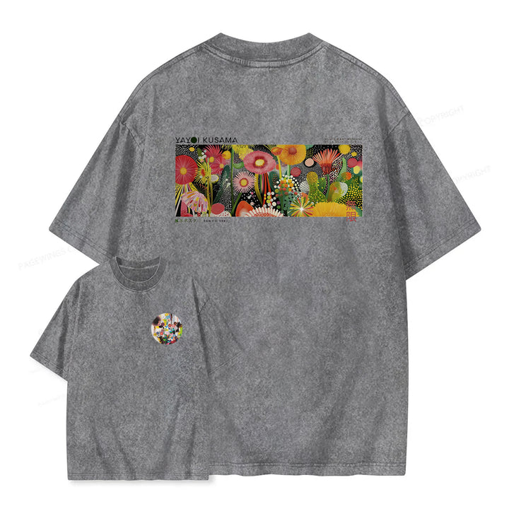 Polka Dot Floral Washed Crew Neck T-Shirt