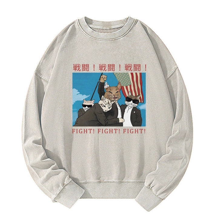 Fight Cat Japanese Washed Sweatshirt