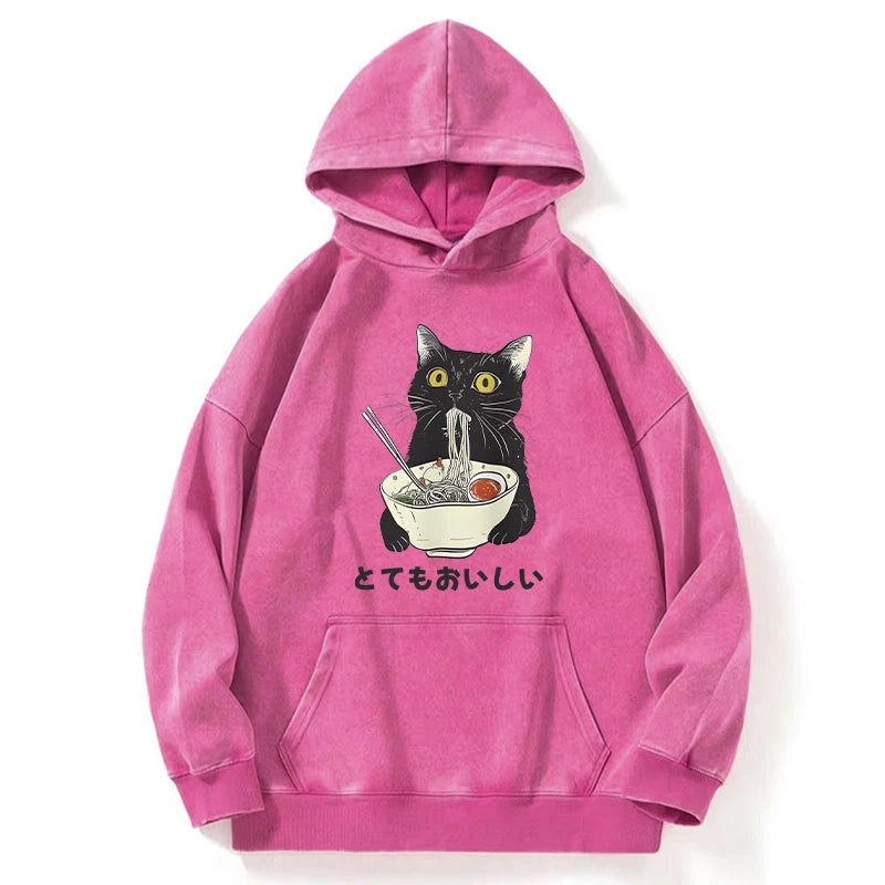 Cats Eat Ramen Noodles Washed Hoodie