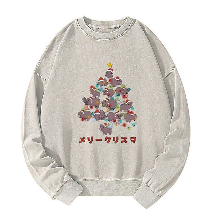 Moo Deng Christmas Tree Japanese Washed Sweatshirt