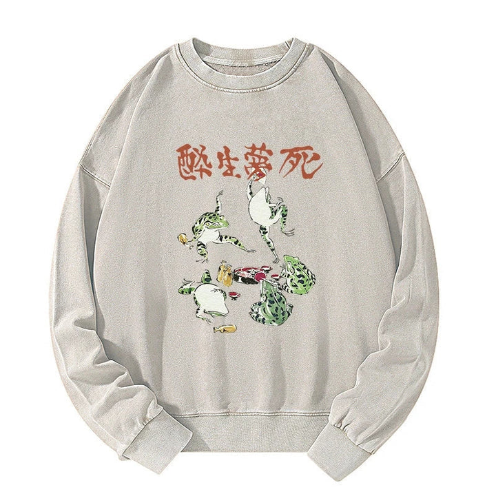Japanese Frog Osake Kanji Washed Sweatshirt