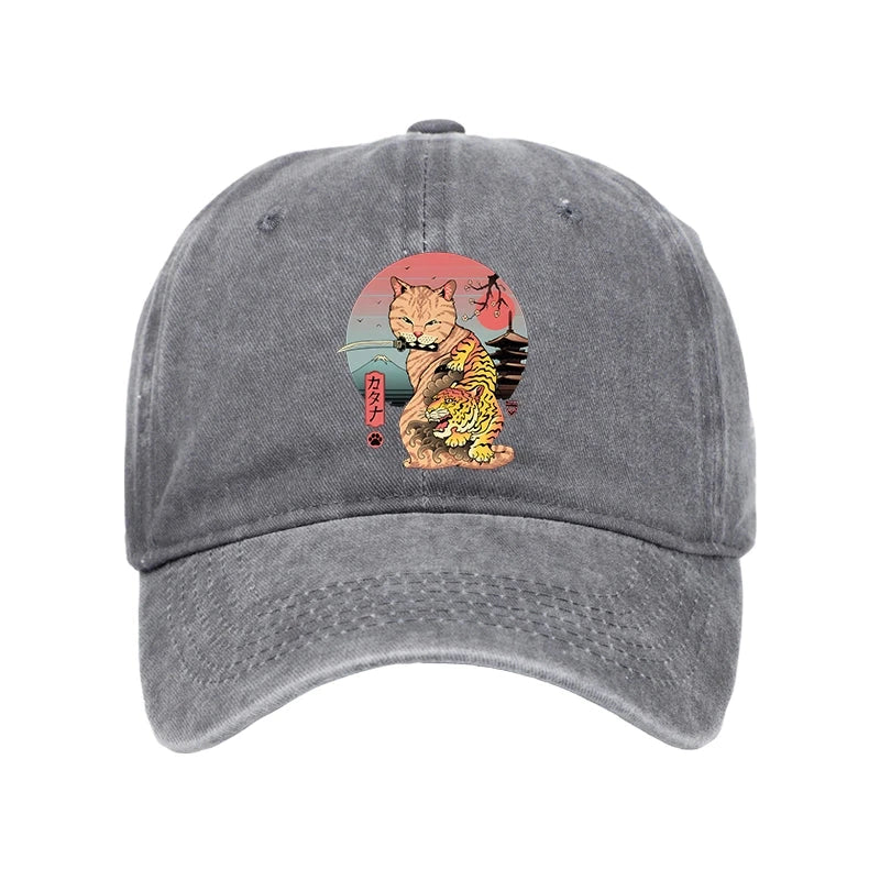 Katana Cat Tattoo Washed Cap