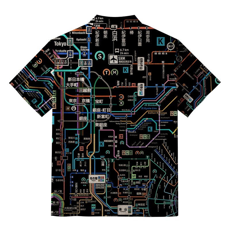 Tokyo Subway Map Black Button-up Shirt