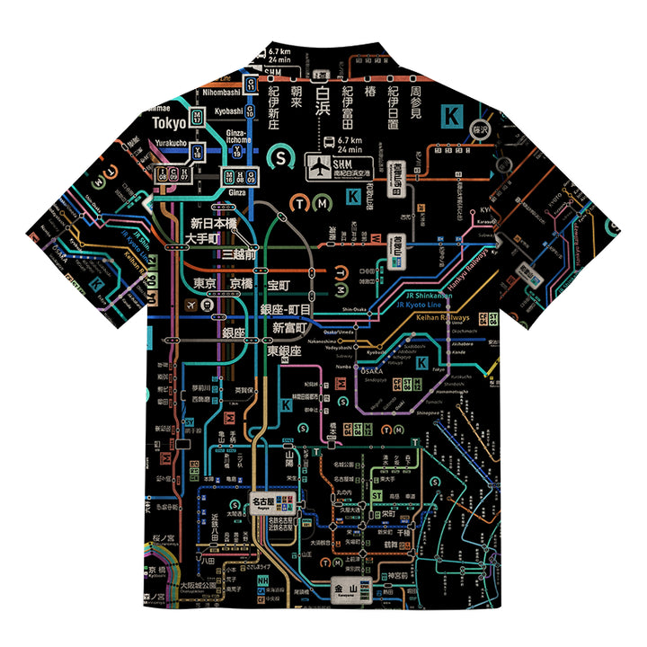Tokyo Subway Map Black Button-up Shirt