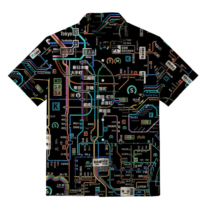 Tokyo Subway Map Black Button-up Shirt
