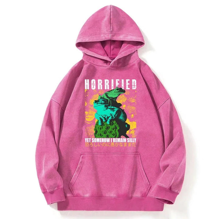 Horrified Two Frogs Funny Washed Hoodie
