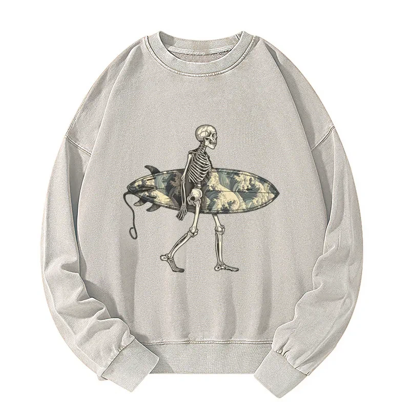 Skeleton Ready To Go Surfing Washed Sweatshirt