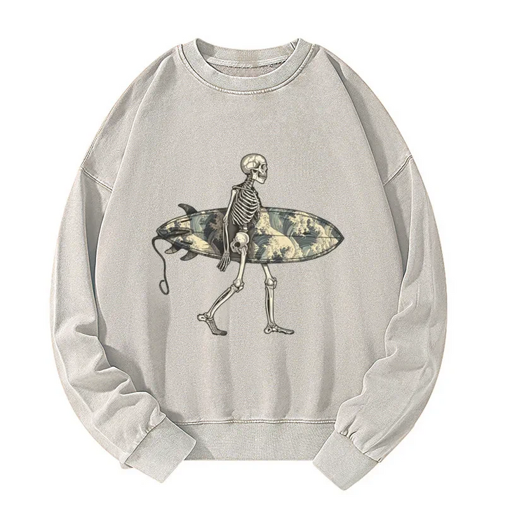 Skeleton Ready To Go Surfing Washed Sweatshirt