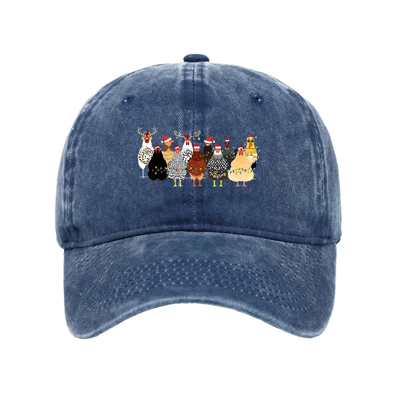 A Flock Of Christmas Chickens Washed Cap