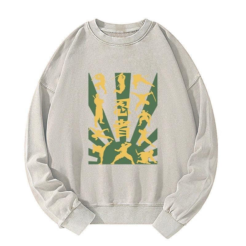 Japanese Ninja Print Washed Sweatshirt