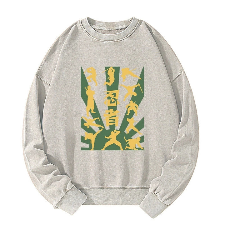 Japanese Ninja Print Washed Sweatshirt