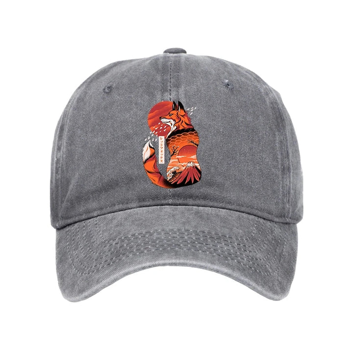Japanese Fox KitsuneTattoo Washed Cap