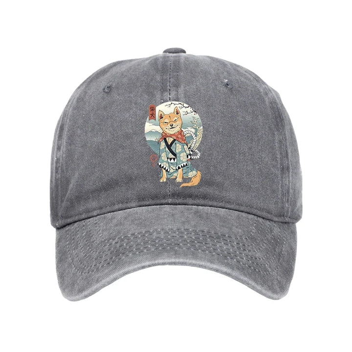 Samurai Shiba Dog Japanese Washed Cap