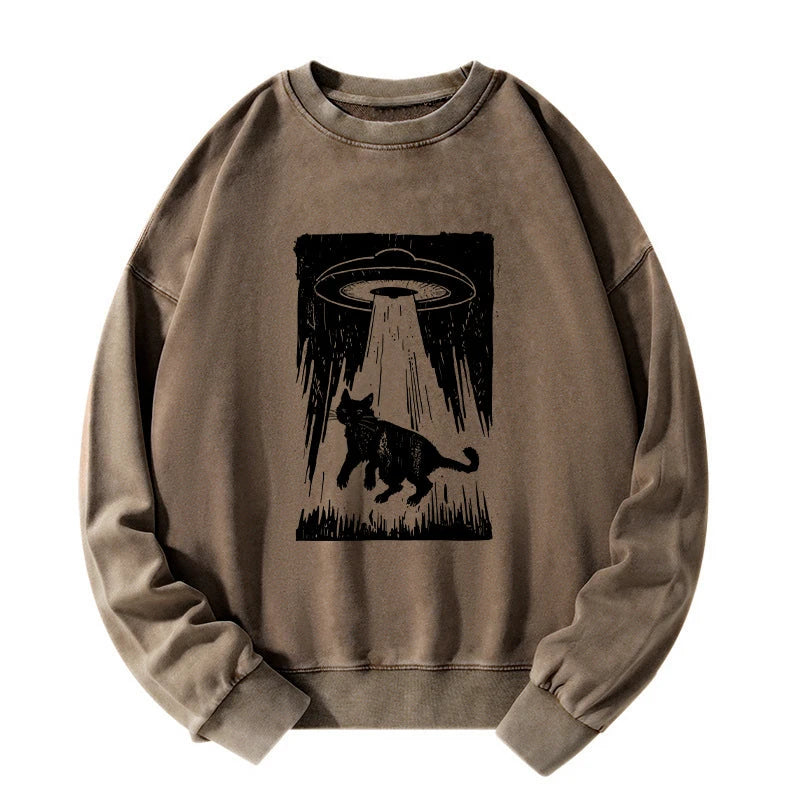 Cat Kidnapped By Aliens Washed Sweatshirt