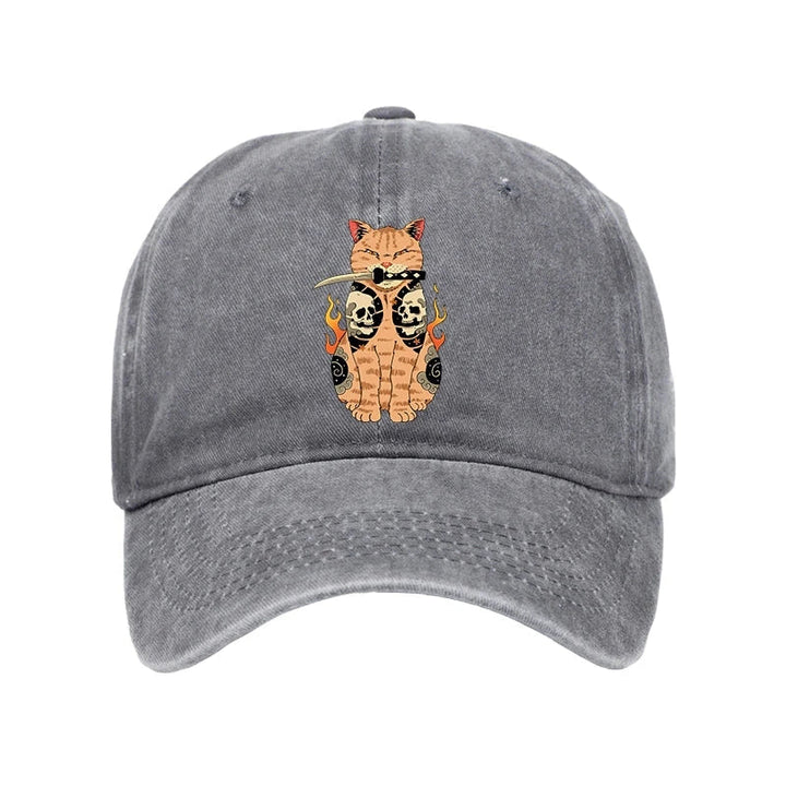 Catana Cat Skull Tattooed Samurai Washed Cap