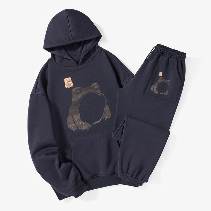 Matsumoto Hoji Woodblock Print Frog Fleece Lined Hoodie Set