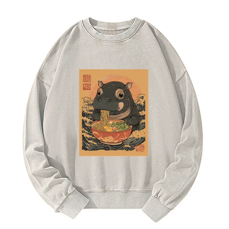 Moo Deng Eat Ramen Washed Sweatshirt