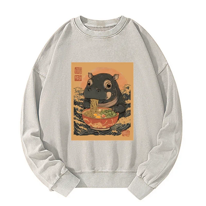 Moo Deng Eat Ramen Washed Sweatshirt