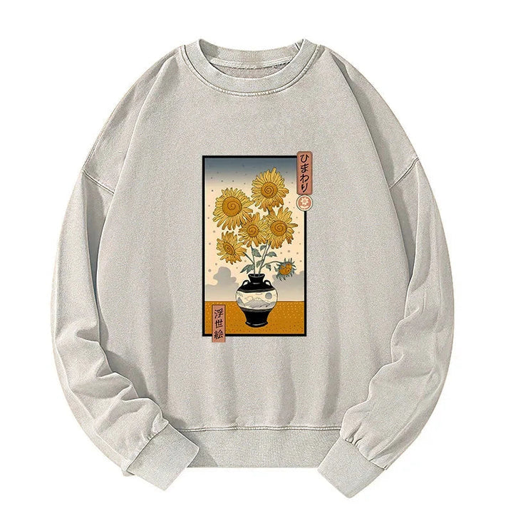 Sunflowers Ukiyo-e Washed Sweatshirt
