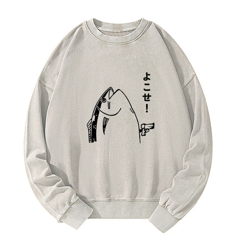 Fish Hold Up Gun Washed Sweatshirt