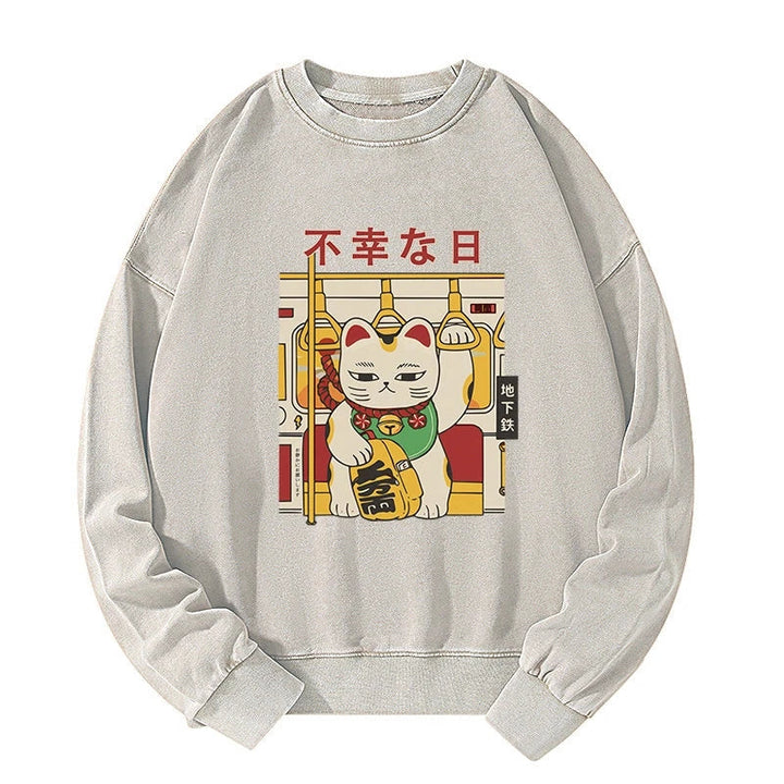 Lucky Cat Who Doesn't Want To Work Washed Sweatshirt