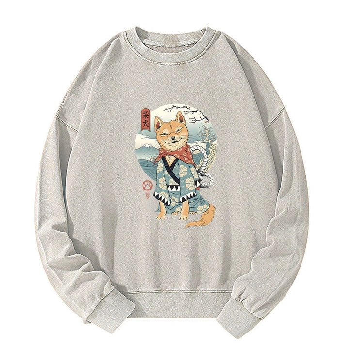Samurai Shiba Dog Japanese Washed Sweatshirt